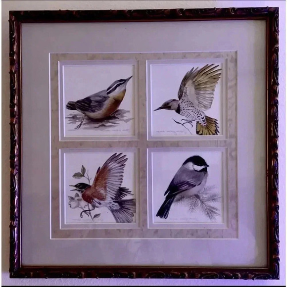 Michele Conley Vogel Bird‎ Prints  4.5”  Prof. Framed  in 15”x15” Michaels Frame - Picture 1 of 9